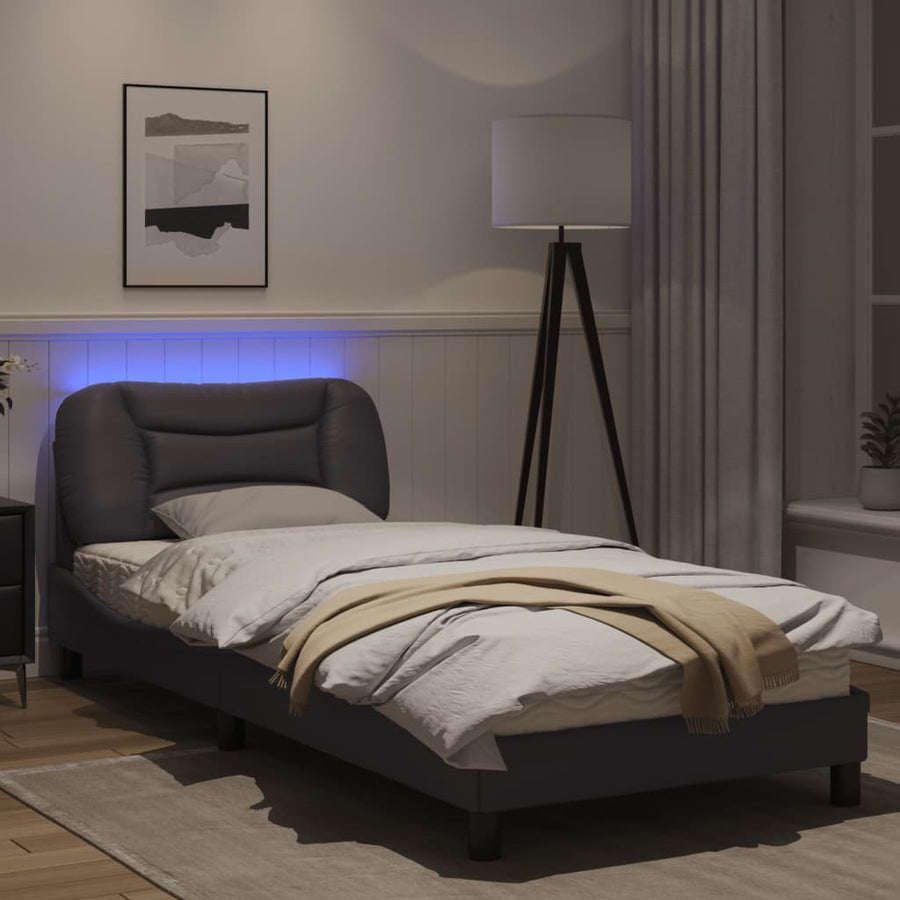 Bedframe met LED-verlichting kunstleer grijs 80x200 cm
