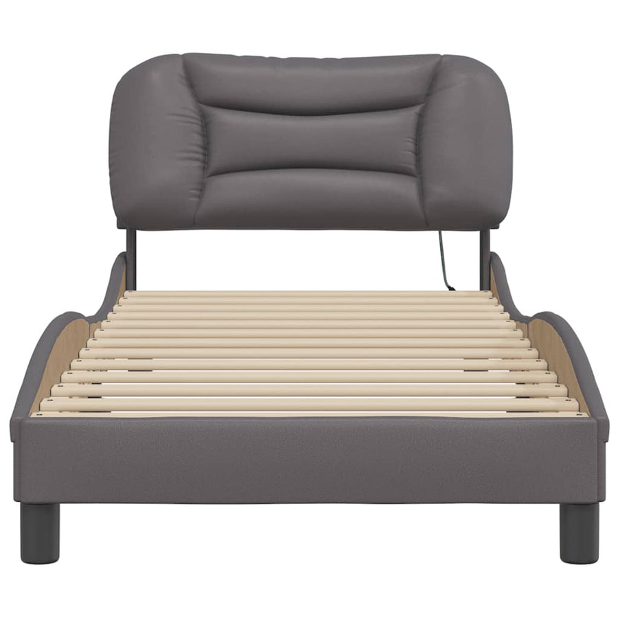 Bedframe met LED-verlichting kunstleer grijs 80x200 cm