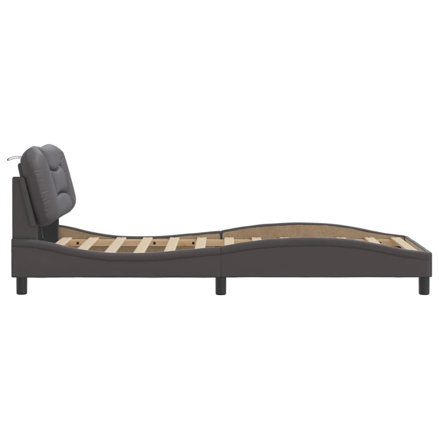 Bedframe met LED-verlichting kunstleer grijs 80x200 cm