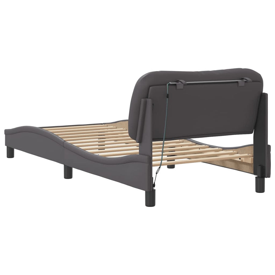 Bedframe met LED-verlichting kunstleer grijs 80x200 cm