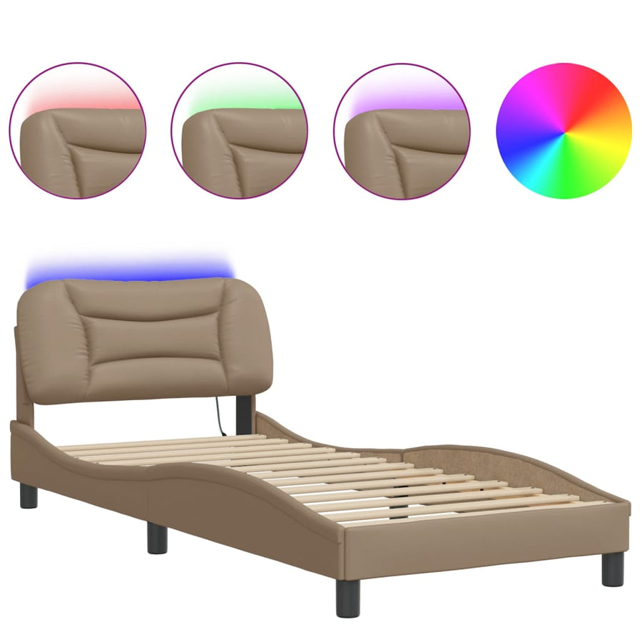 Bedframe met LED-verlichting kunstleer cappuccino 80x200 cm