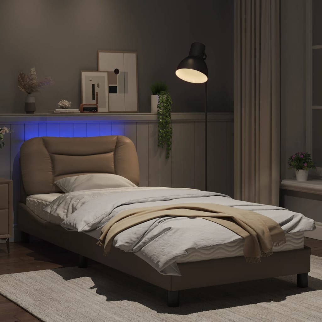 Bedframe met LED-verlichting kunstleer cappuccino 80x200 cm