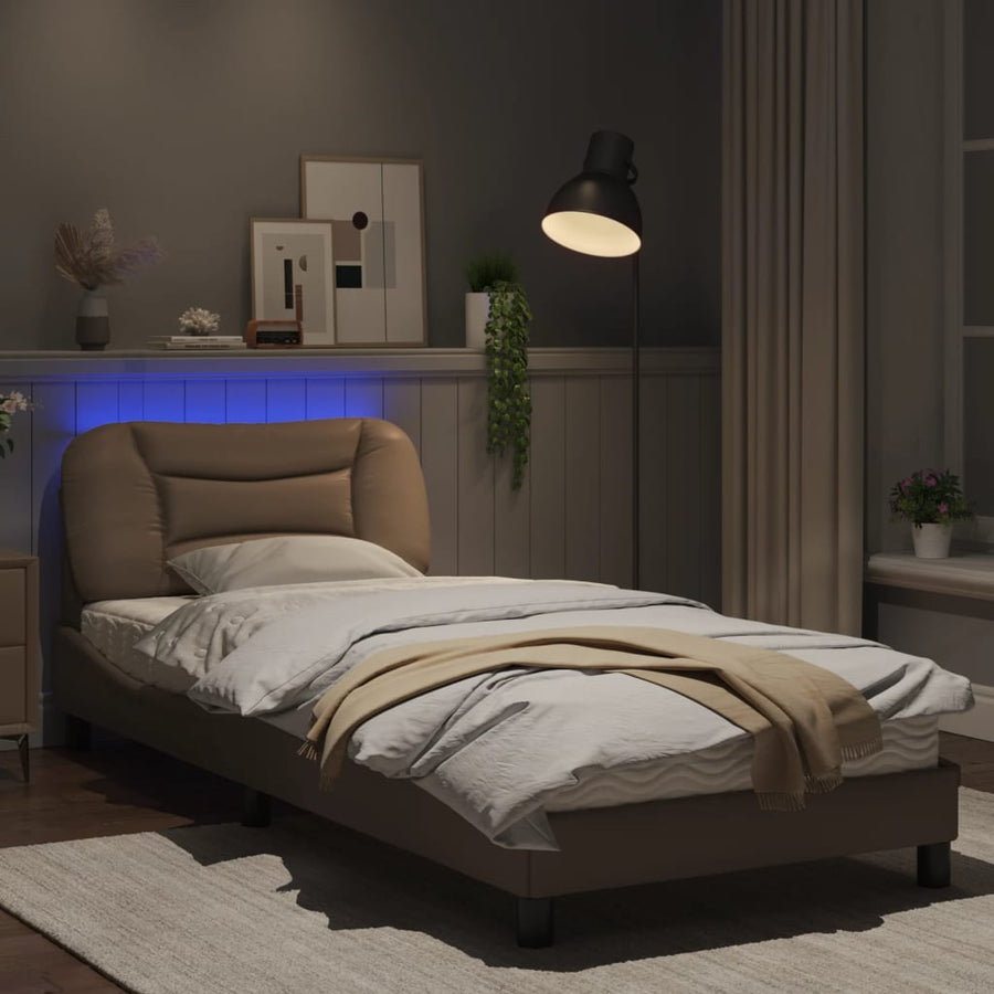 Bedframe met LED-verlichting kunstleer cappuccino 80x200 cm