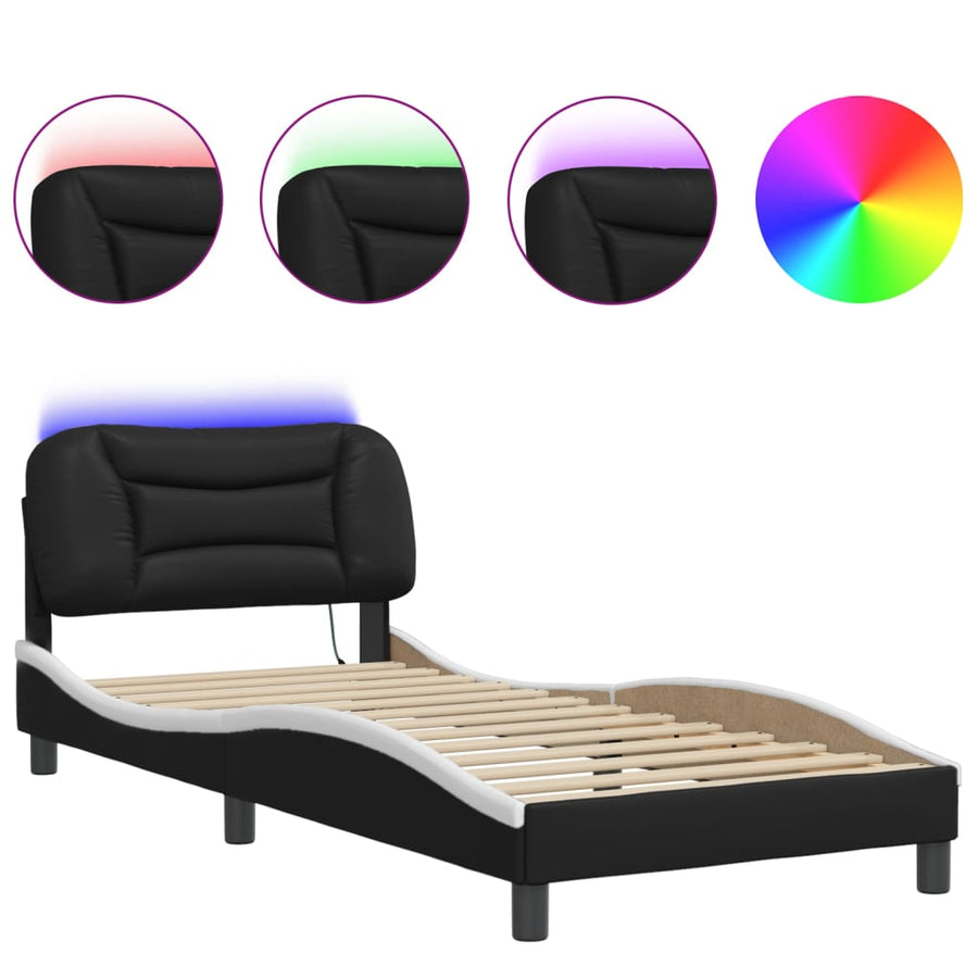 Bedframe met LED-verlichting kunstleer zwart en wit 80x200 cm