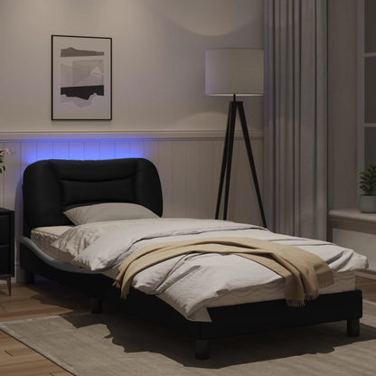 Bedframe met LED-verlichting kunstleer zwart en wit 80x200 cm