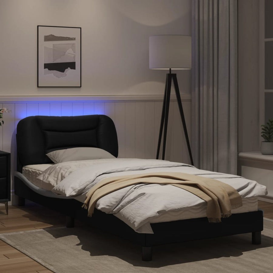 Bedframe met LED-verlichting kunstleer zwart en wit 80x200 cm
