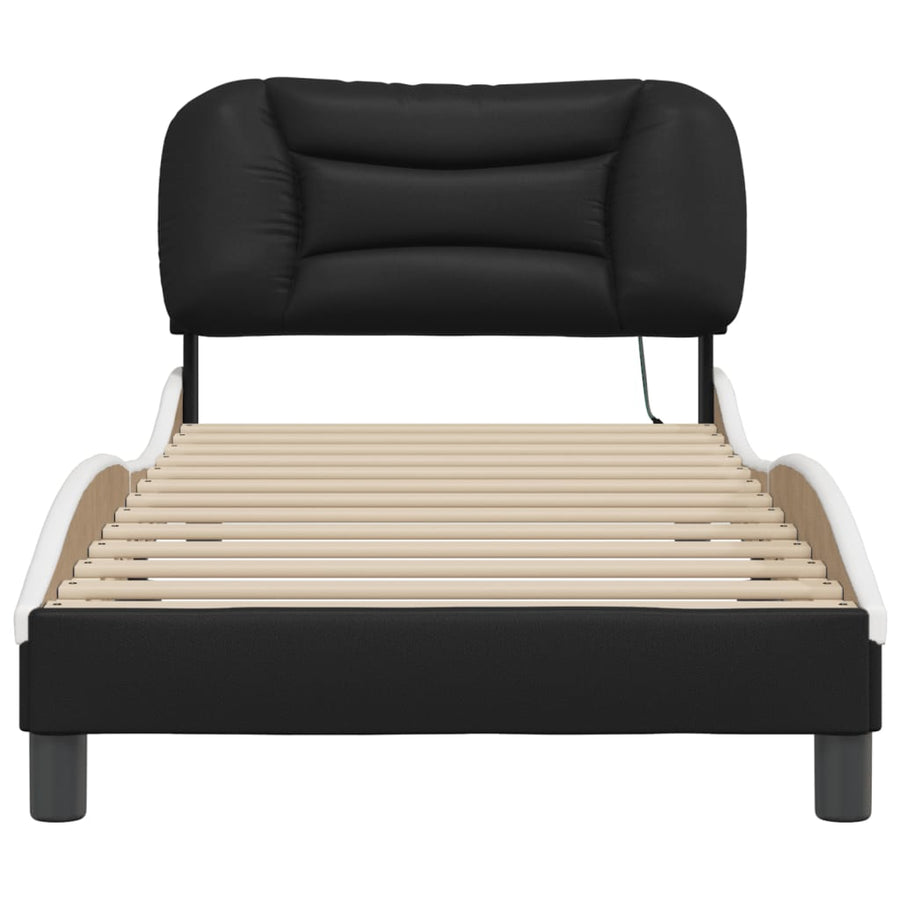 Bedframe met LED-verlichting kunstleer zwart en wit 80x200 cm