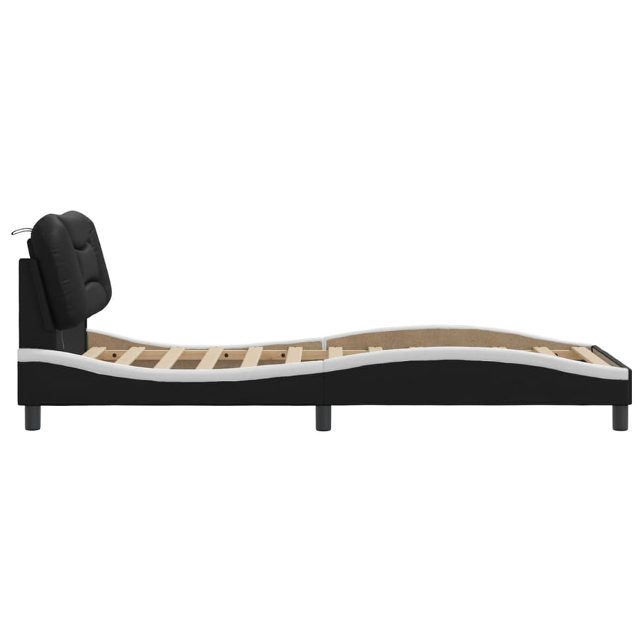 Bedframe met LED-verlichting kunstleer zwart en wit 80x200 cm
