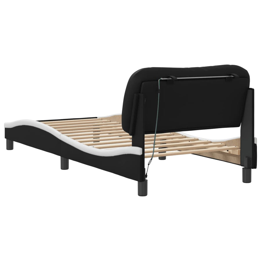 Bedframe met LED-verlichting kunstleer zwart en wit 80x200 cm