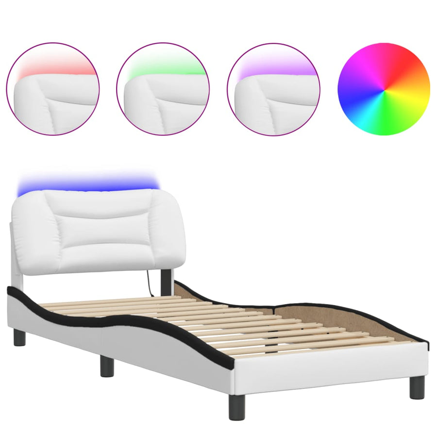 Bedframe Met Led-Verlichting Kunstleer 80 x 200 cm Wit en zwart