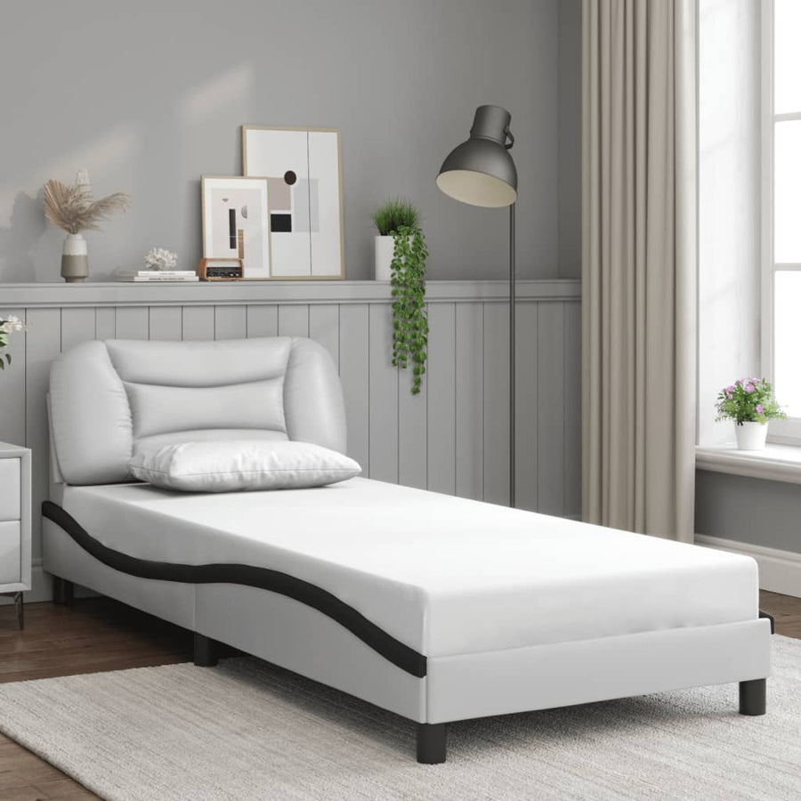 Bedframe Met Led-Verlichting Kunstleer 80 x 200 cm Wit en zwart