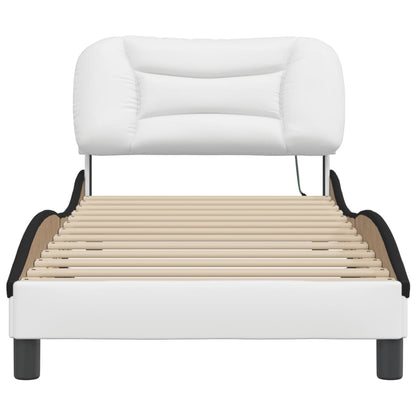 Bedframe Met Led-Verlichting Kunstleer 80 x 200 cm Wit en zwart