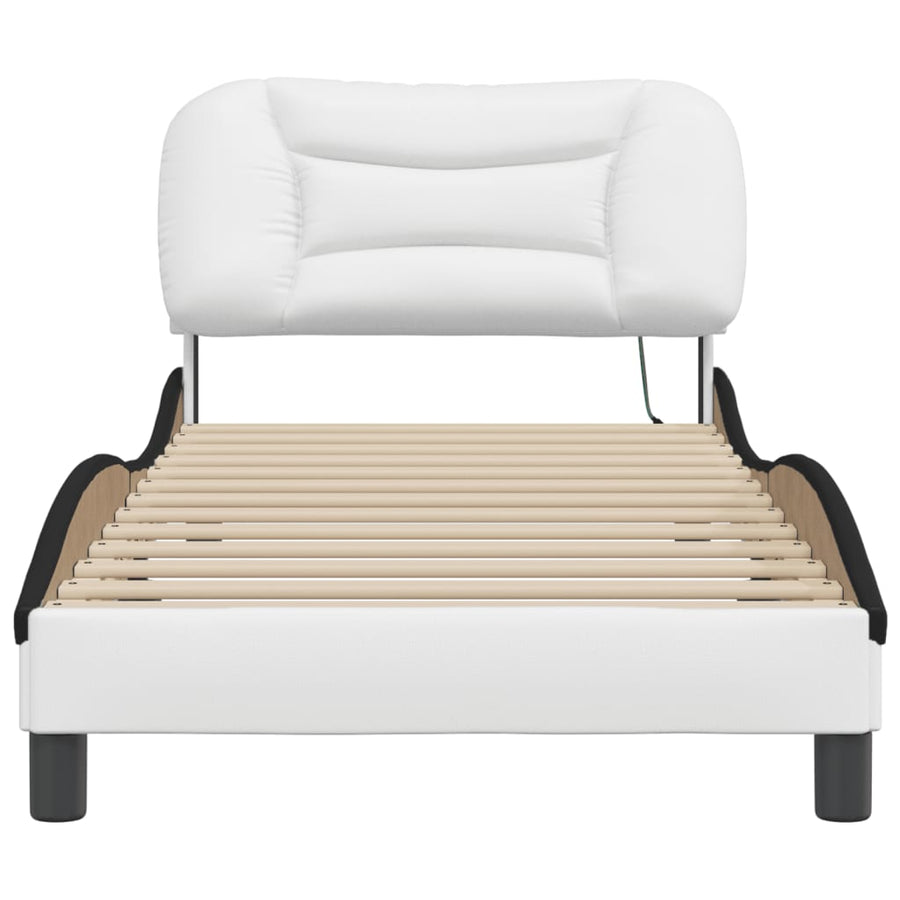 Bedframe Met Led-Verlichting Kunstleer 80 x 200 cm Wit en zwart