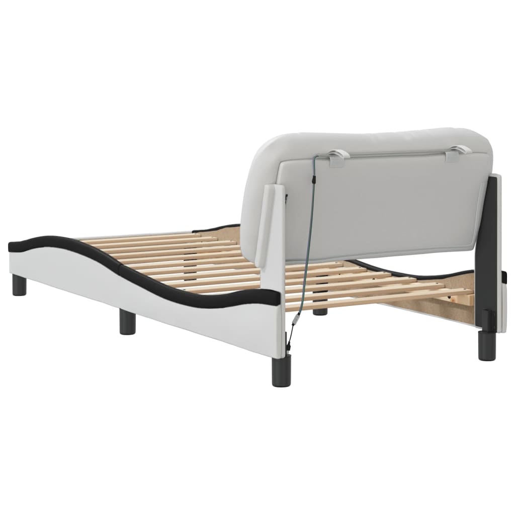 Bedframe Met Led-Verlichting Kunstleer 80 x 200 cm Wit en zwart