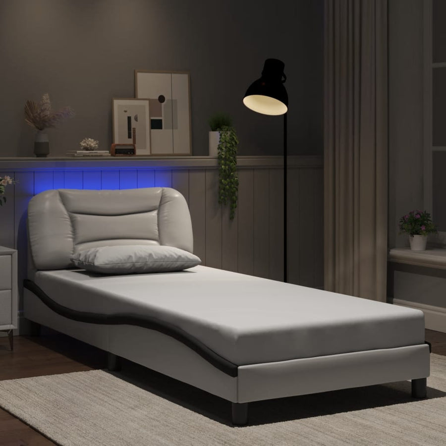 Bedframe Met Led-Verlichting Kunstleer 80 x 200 cm Wit en zwart