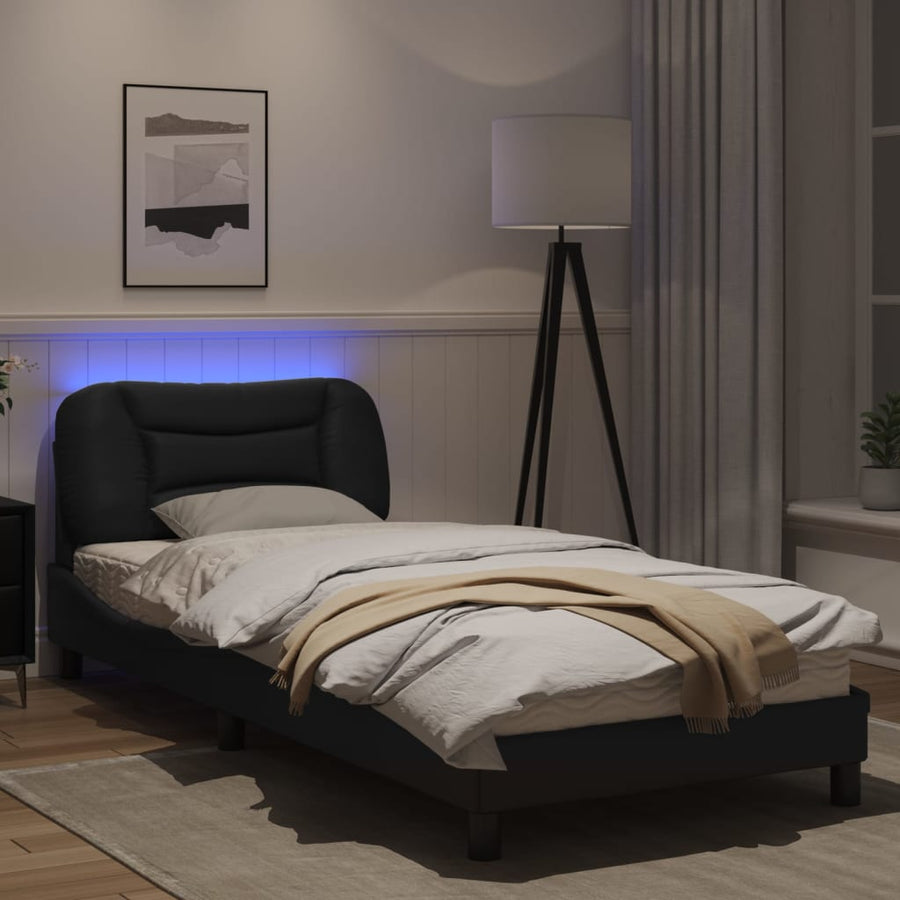 Bedframe met LED-verlichting kunstleer zwart 90x190 cm