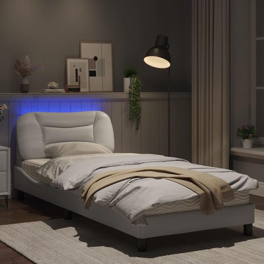 Bedframe met LED-verlichting kunstleer wit 90x190 cm
