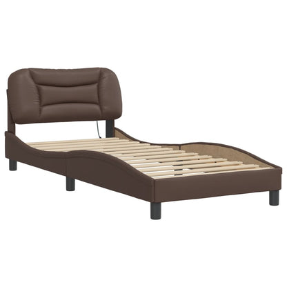 Bedframe met LED-verlichting kunstleer bruin 90x190 cm