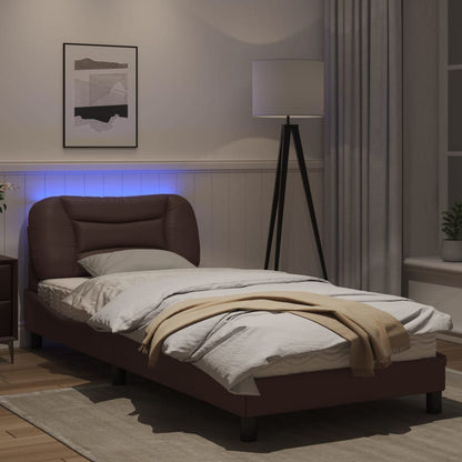 Bedframe met LED-verlichting kunstleer bruin 90x190 cm