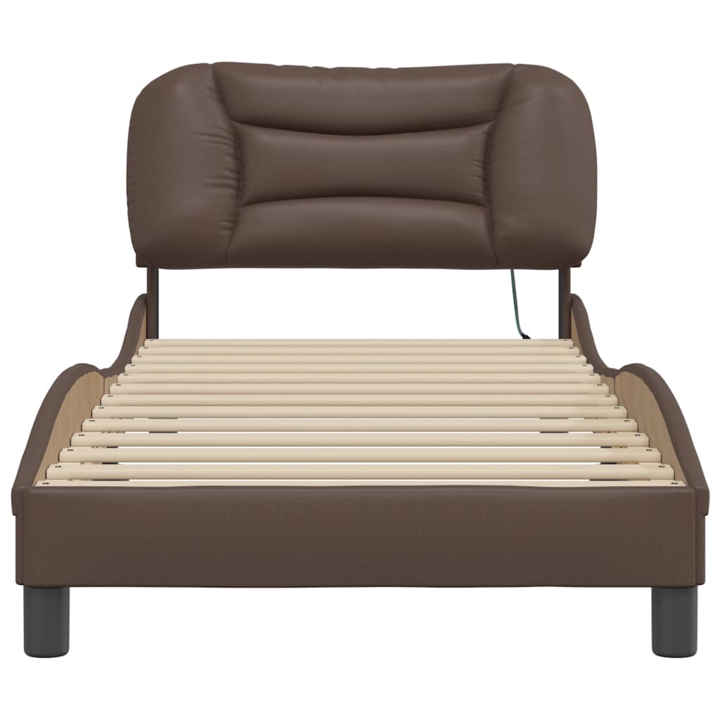 Bedframe met LED-verlichting kunstleer bruin 90x190 cm