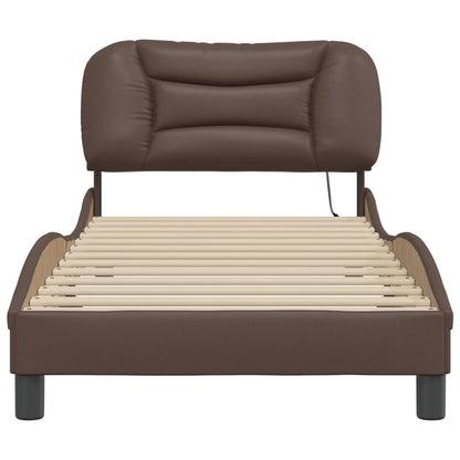 Bedframe met LED-verlichting kunstleer bruin 90x190 cm