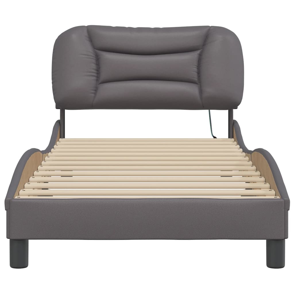Bedframe met LED-verlichting kunstleer grijs 90x190 cm