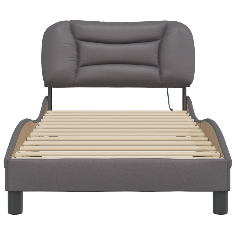 Bedframe met LED-verlichting kunstleer grijs 90x190 cm