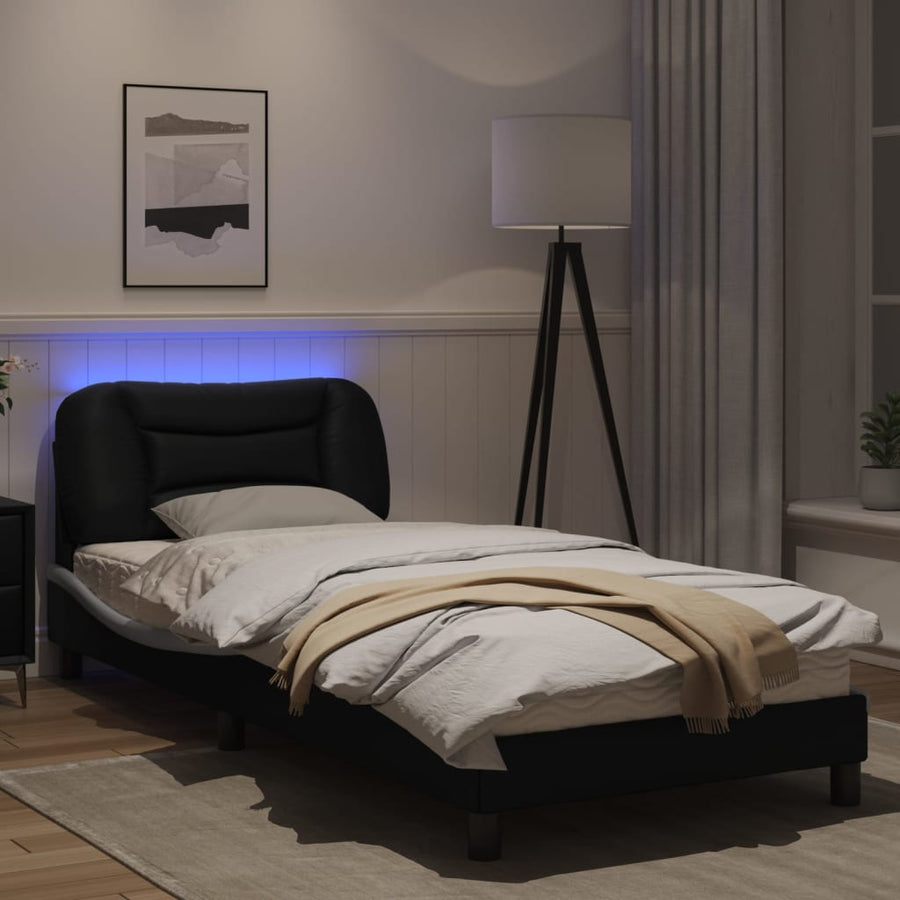 Bedframe met LED-verlichting kunstleer zwart en wit 90x190 cm