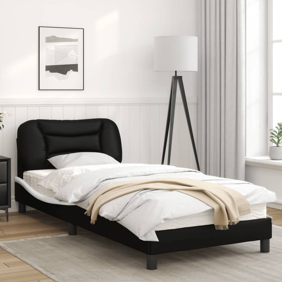 Bedframe met LED-verlichting kunstleer zwart en wit 90x190 cm