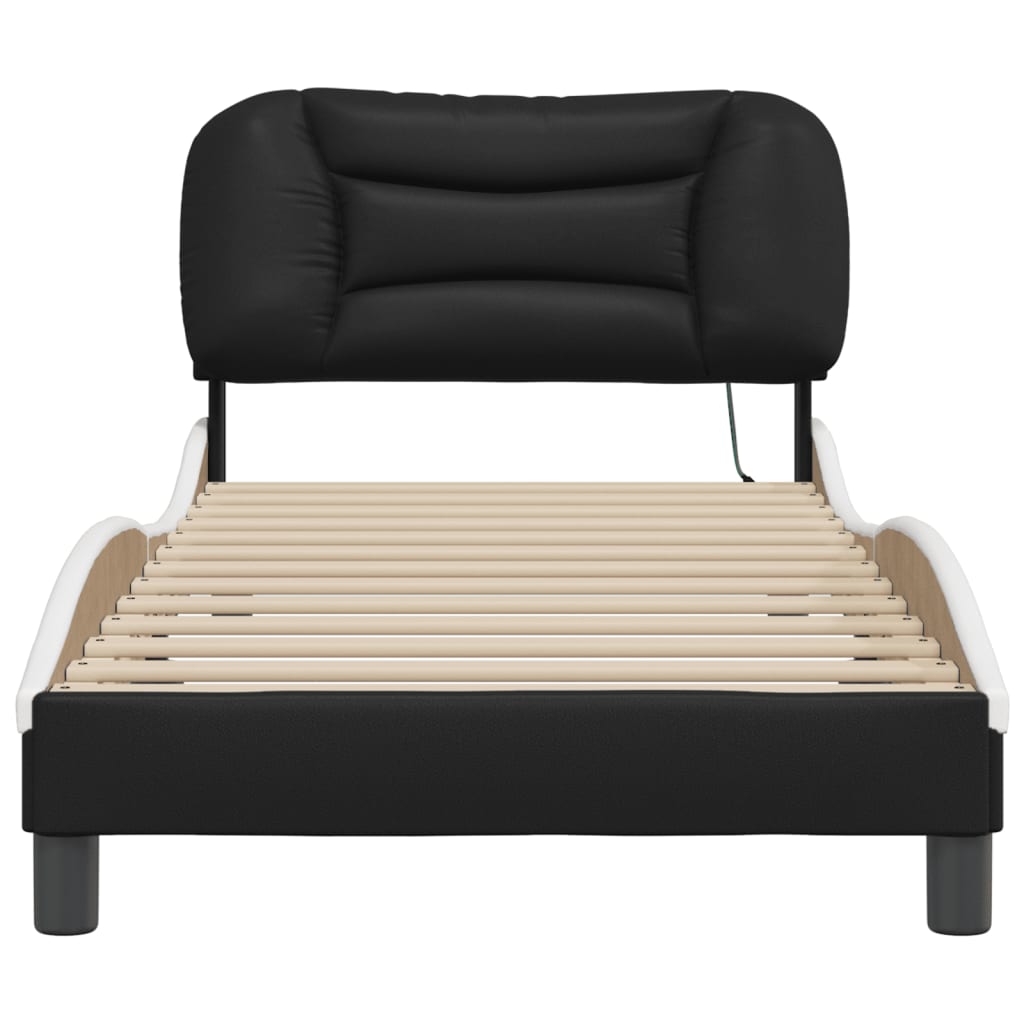 Bedframe met LED-verlichting kunstleer zwart en wit 90x190 cm