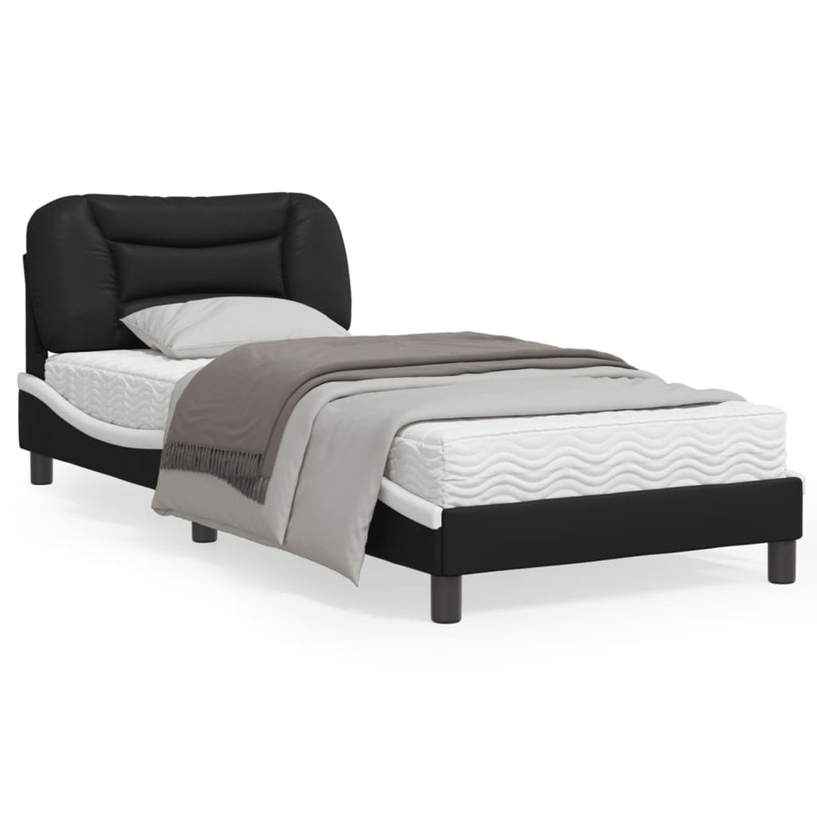 Bedframe met LED-verlichting kunstleer zwart en wit 90x190 cm