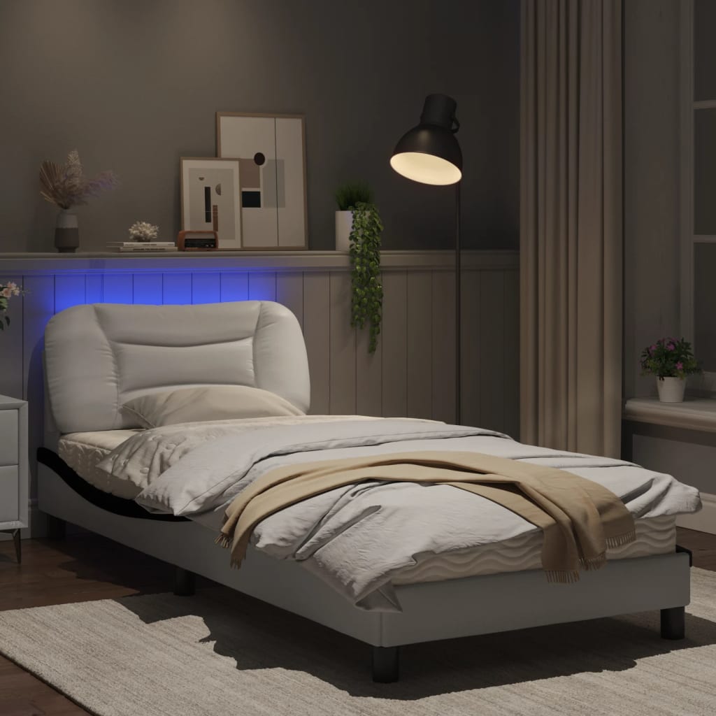 Bedframe met LED-verlichting kunstleer wit en zwart 90x190 cm