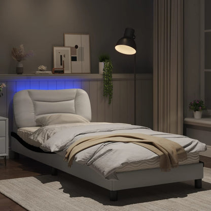 Bedframe met LED-verlichting kunstleer wit en zwart 90x190 cm