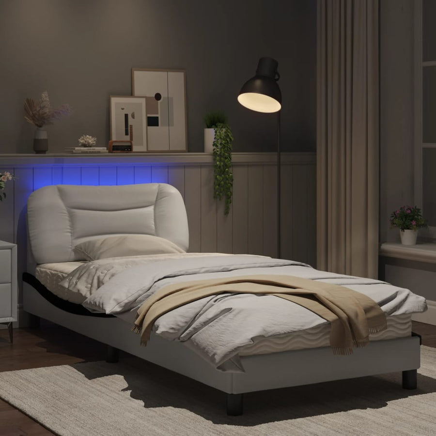 Bedframe met LED-verlichting kunstleer wit en zwart 90x190 cm