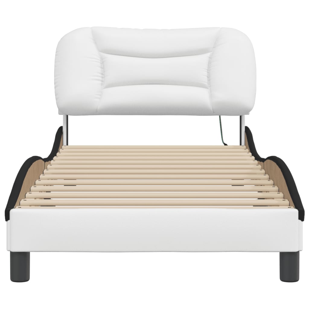 Bedframe met LED-verlichting kunstleer wit en zwart 90x190 cm