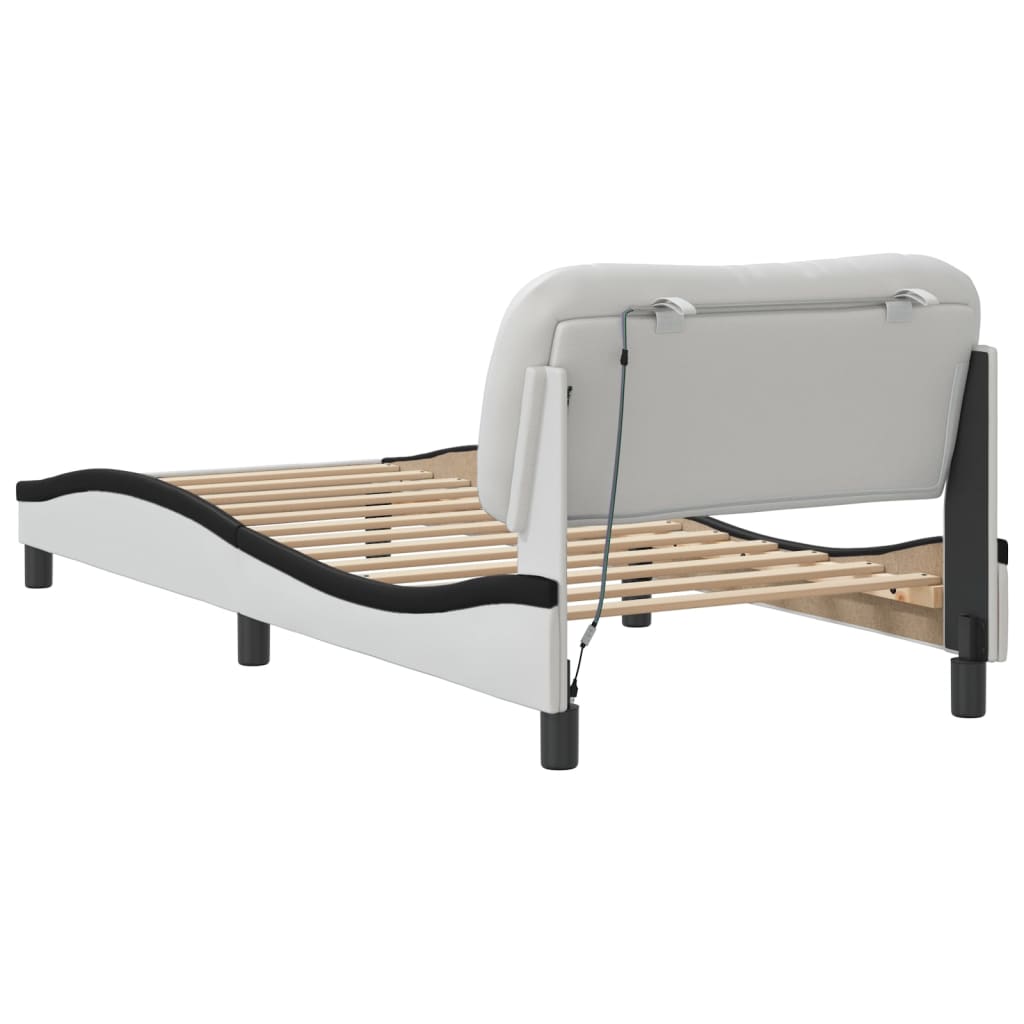 Bedframe met LED-verlichting kunstleer wit en zwart 90x190 cm