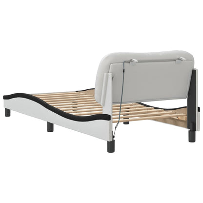 Bedframe met LED-verlichting kunstleer wit en zwart 90x190 cm