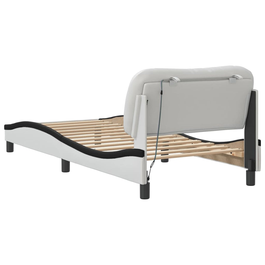 Bedframe met LED-verlichting kunstleer wit en zwart 90x190 cm