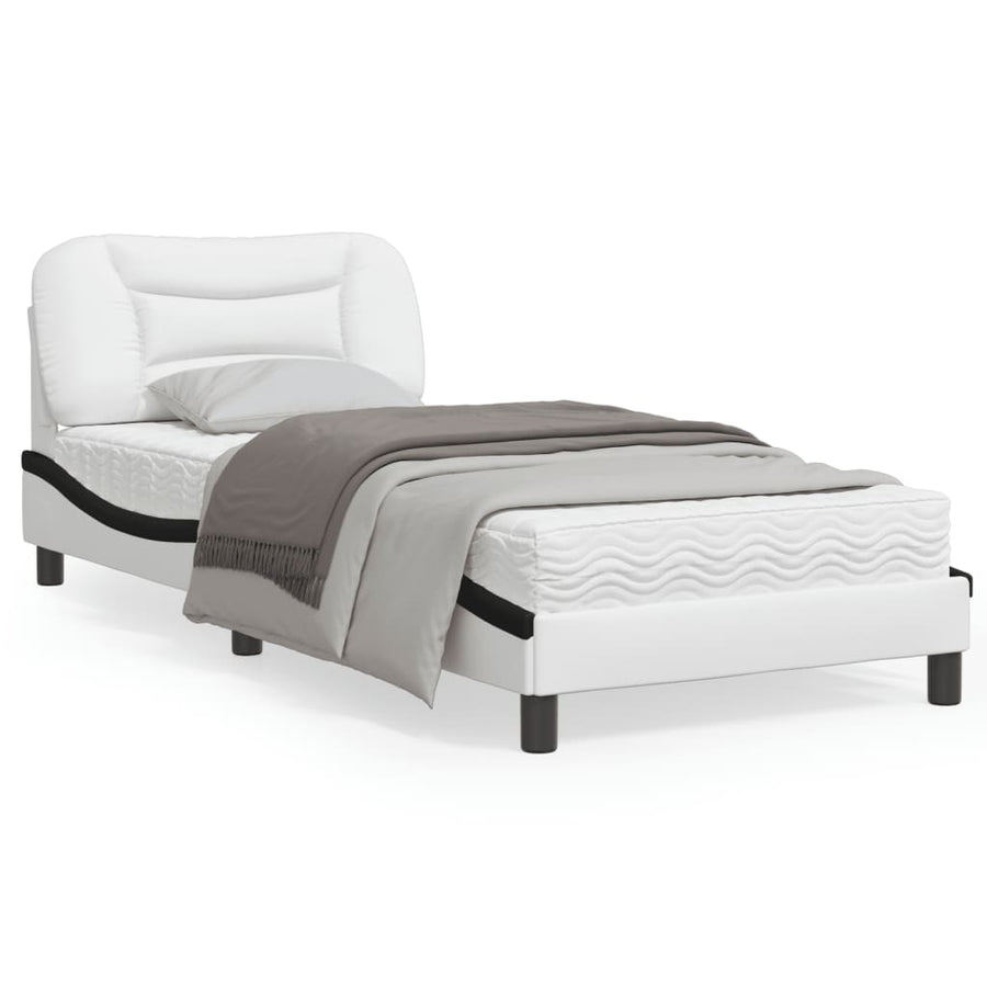 Bedframe met LED-verlichting kunstleer wit en zwart 90x190 cm