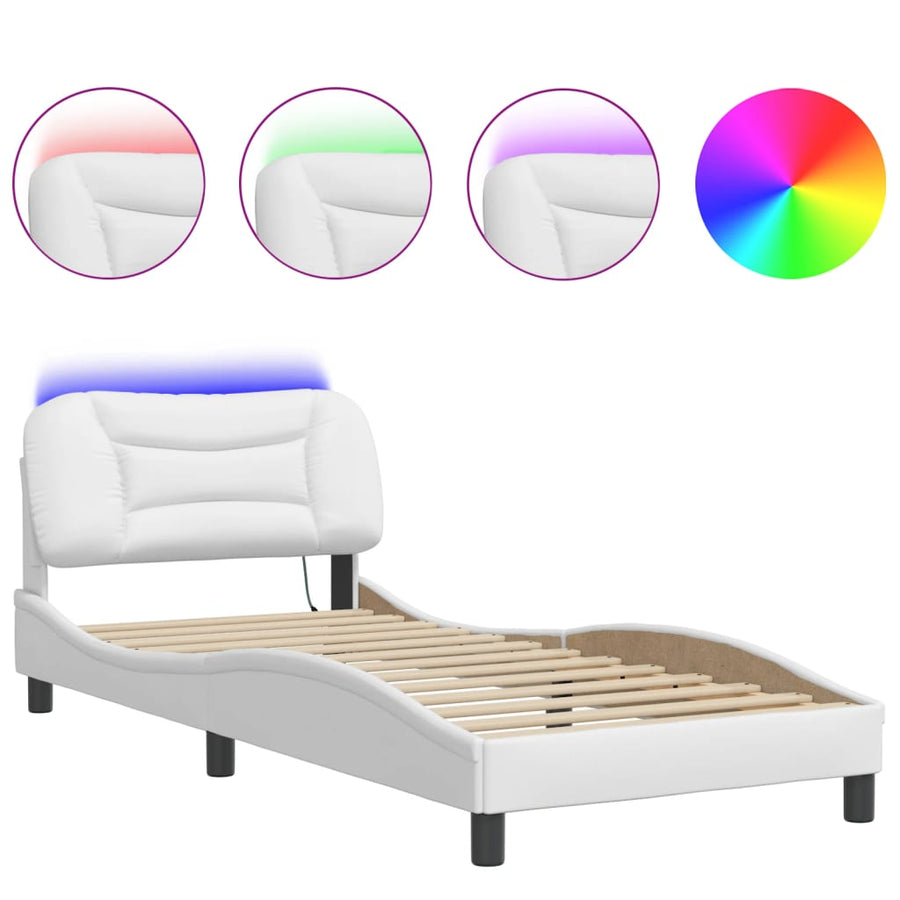 Bedframe met LED-verlichting kunstleer wit 90x200 cm