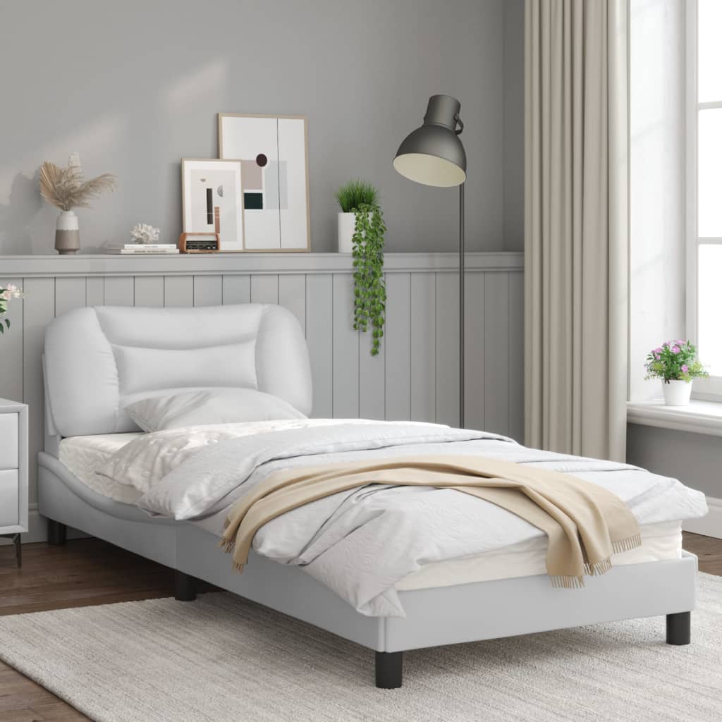 Bedframe met LED-verlichting kunstleer wit 90x200 cm