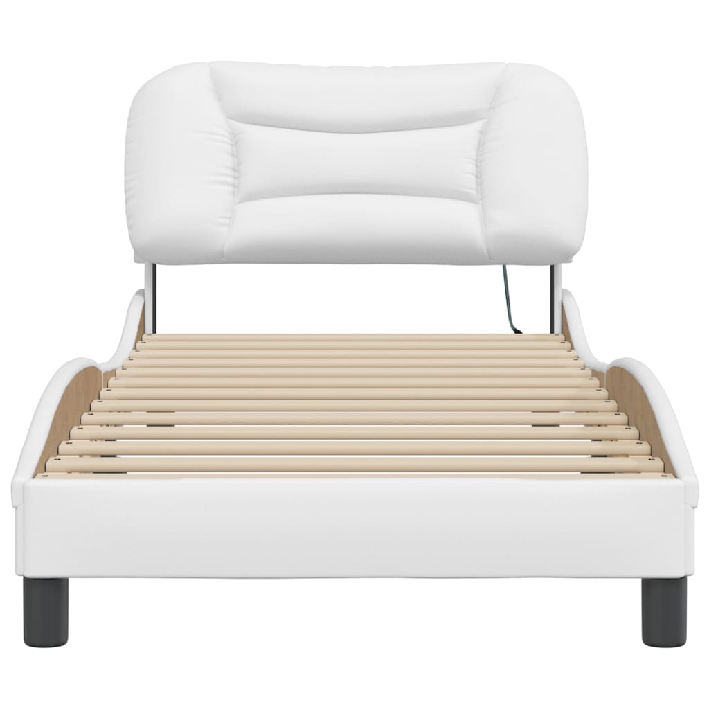 Bedframe met LED-verlichting kunstleer wit 90x200 cm