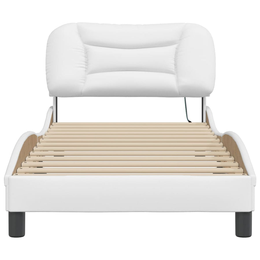 Bedframe met LED-verlichting kunstleer wit 90x200 cm