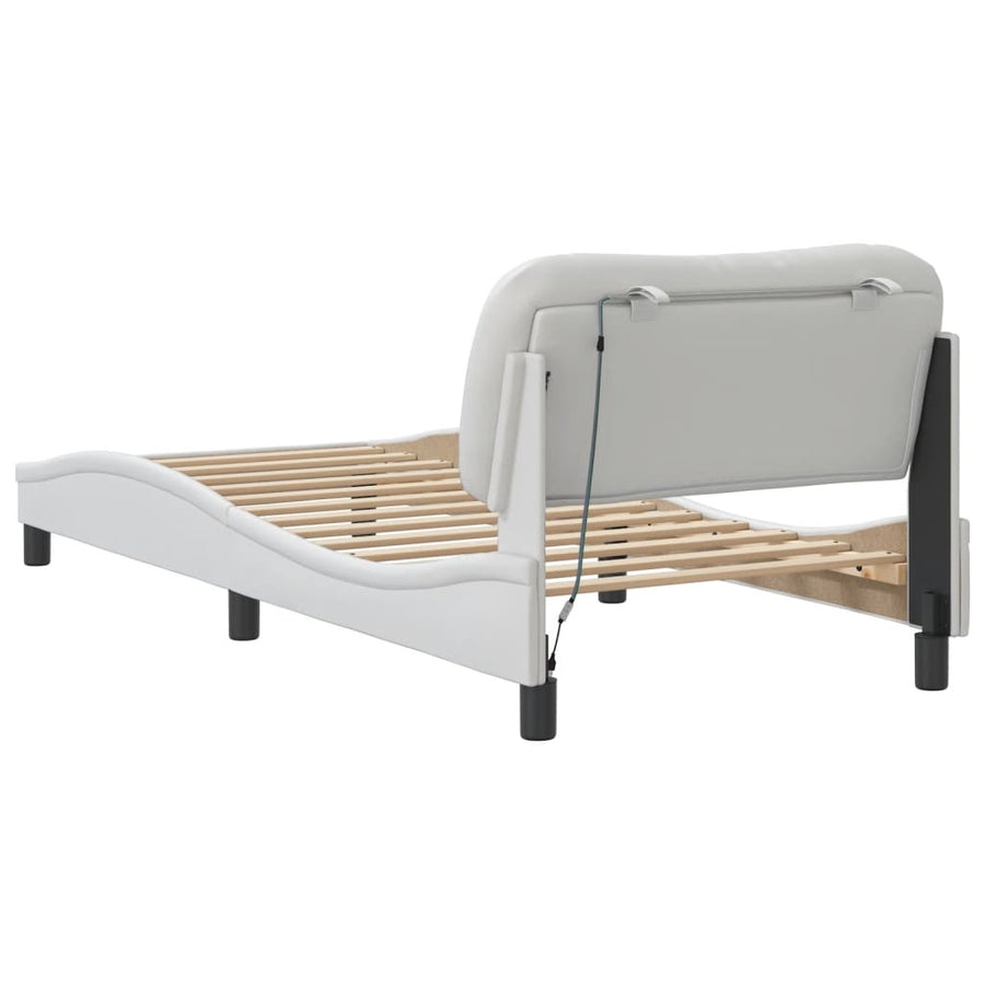 Bedframe met LED-verlichting kunstleer wit 90x200 cm