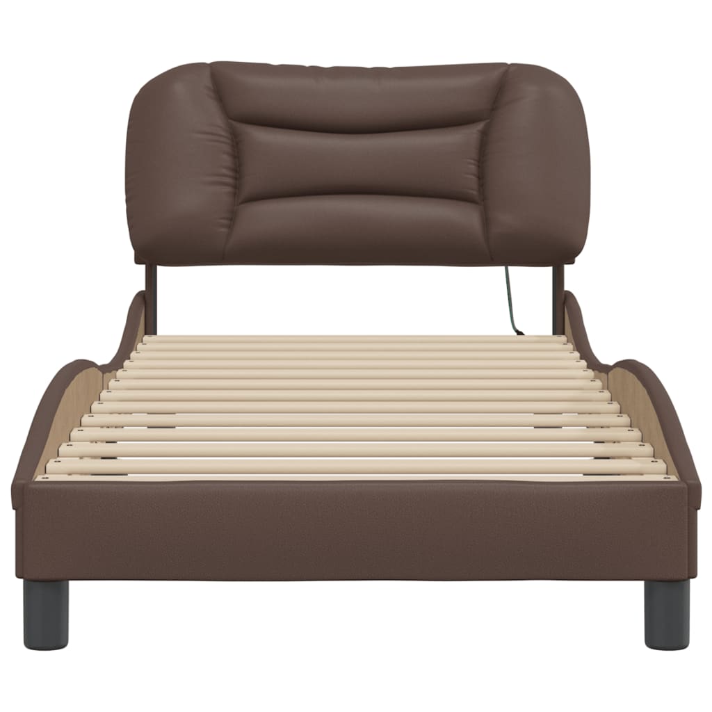 Bedframe met LED-verlichting kunstleer bruin 90x200 cm