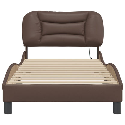 Bedframe met LED-verlichting kunstleer bruin 90x200 cm