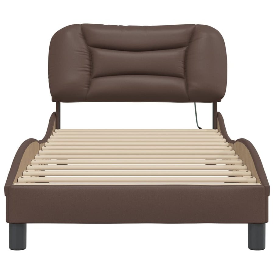 Bedframe met LED-verlichting kunstleer bruin 90x200 cm