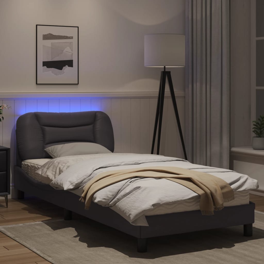 Bedframe met LED-verlichting kunstleer grijs 90x200 cm