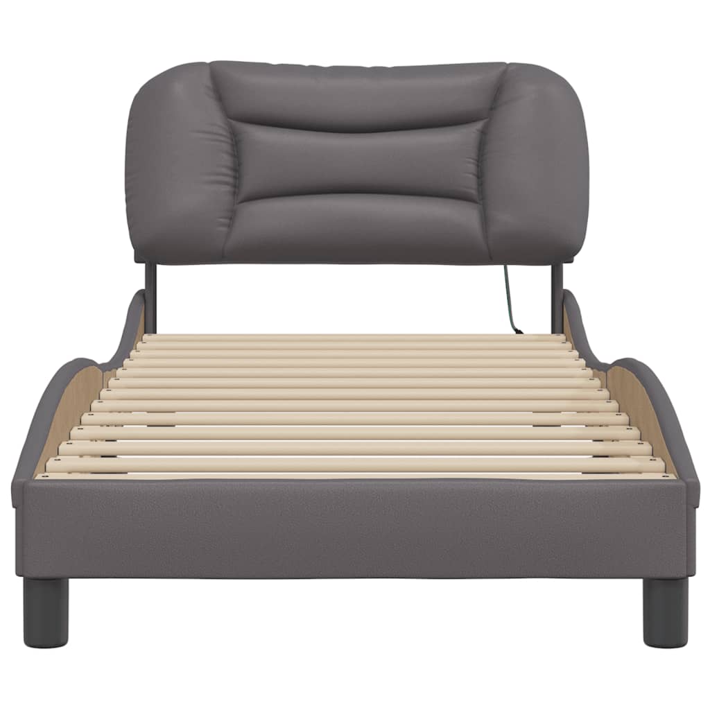 Bedframe met LED-verlichting kunstleer grijs 90x200 cm