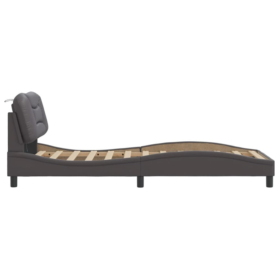 Bedframe met LED-verlichting kunstleer grijs 90x200 cm